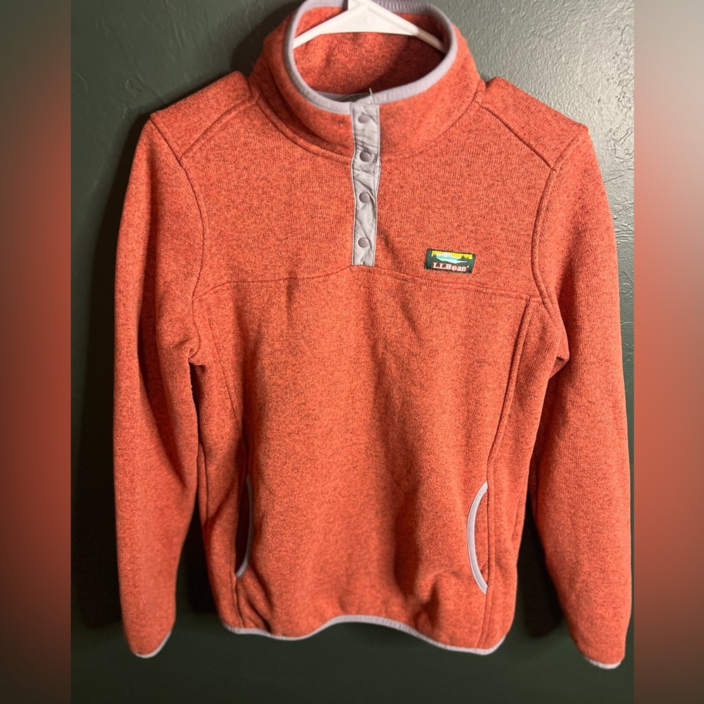 LL Bean Women’s Terra Cotta Fleece Rugged Knit Snap placket Long Sleeve Med